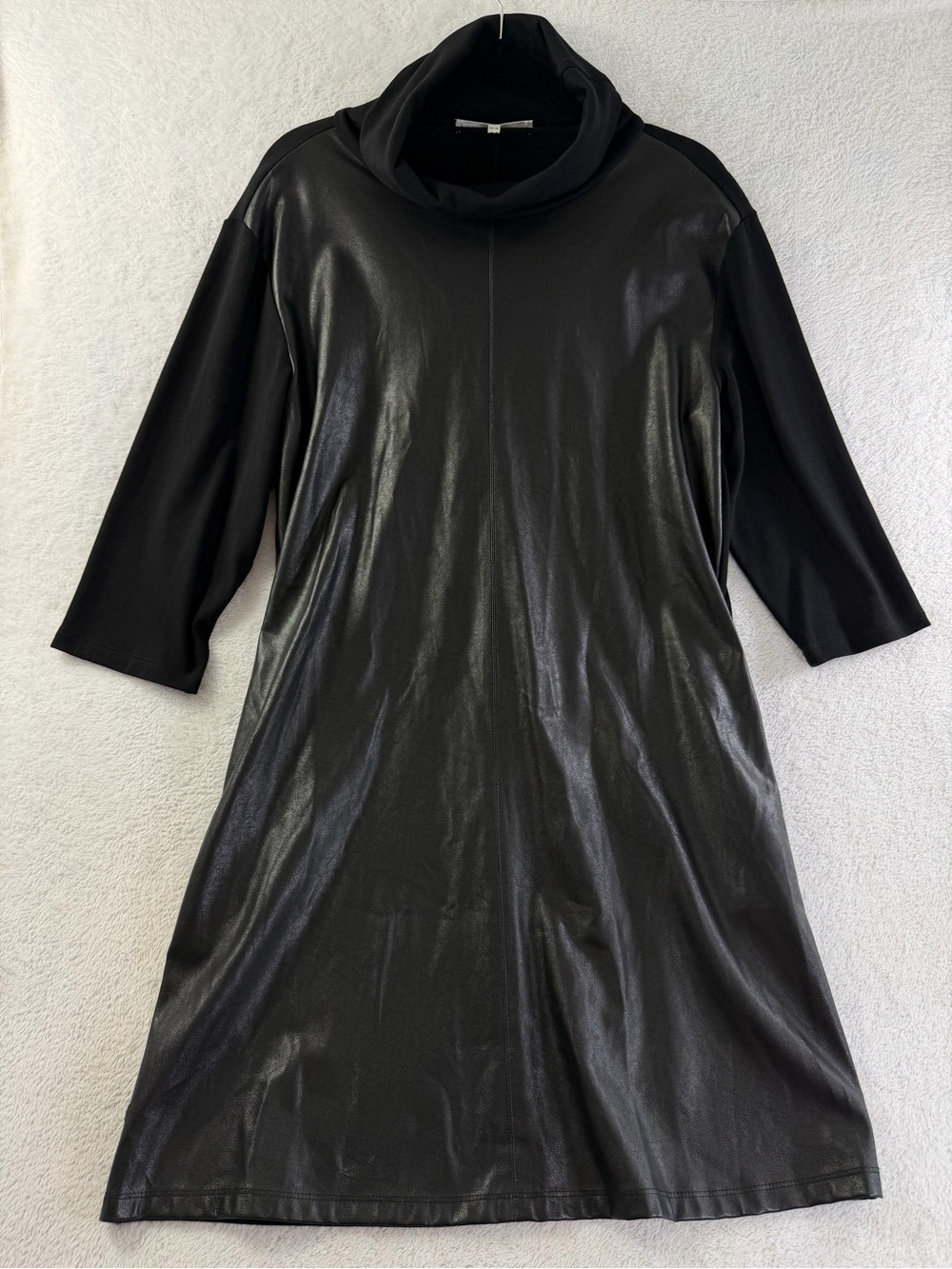 Melissa Nepton Mixed Media Vegan Leather Cowl Neck Dress M Black